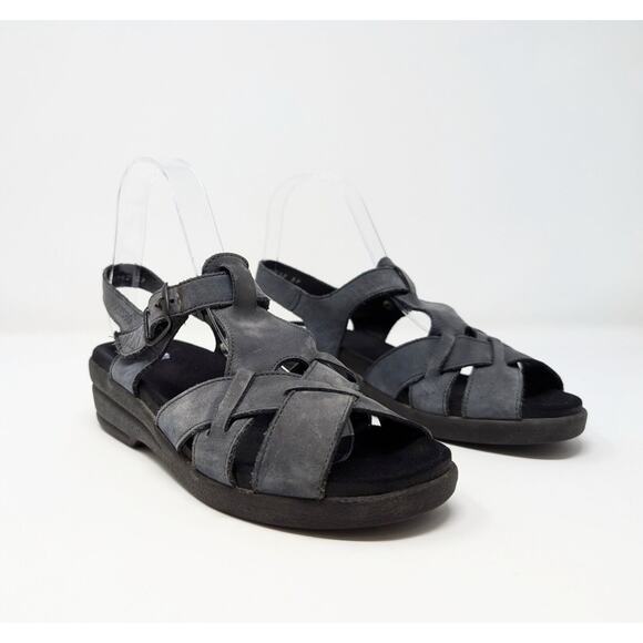 Mephisto Blue Gray Strappy Suede Buckle Fisherman Sandals Women's Size 7 37 - Picture 1 of 9